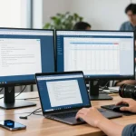 WPS Download showcased in a modern office setup with a developer using WPS Office on multiple screens.