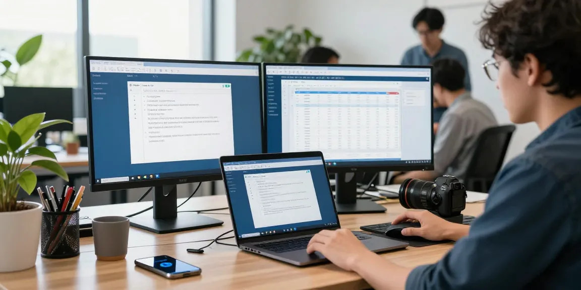 WPS Download showcased in a modern office setup with a developer using WPS Office on multiple screens.