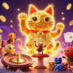 Experience the excitement of ta88 with vibrant casino-themed elements and a lucky cat illustration.